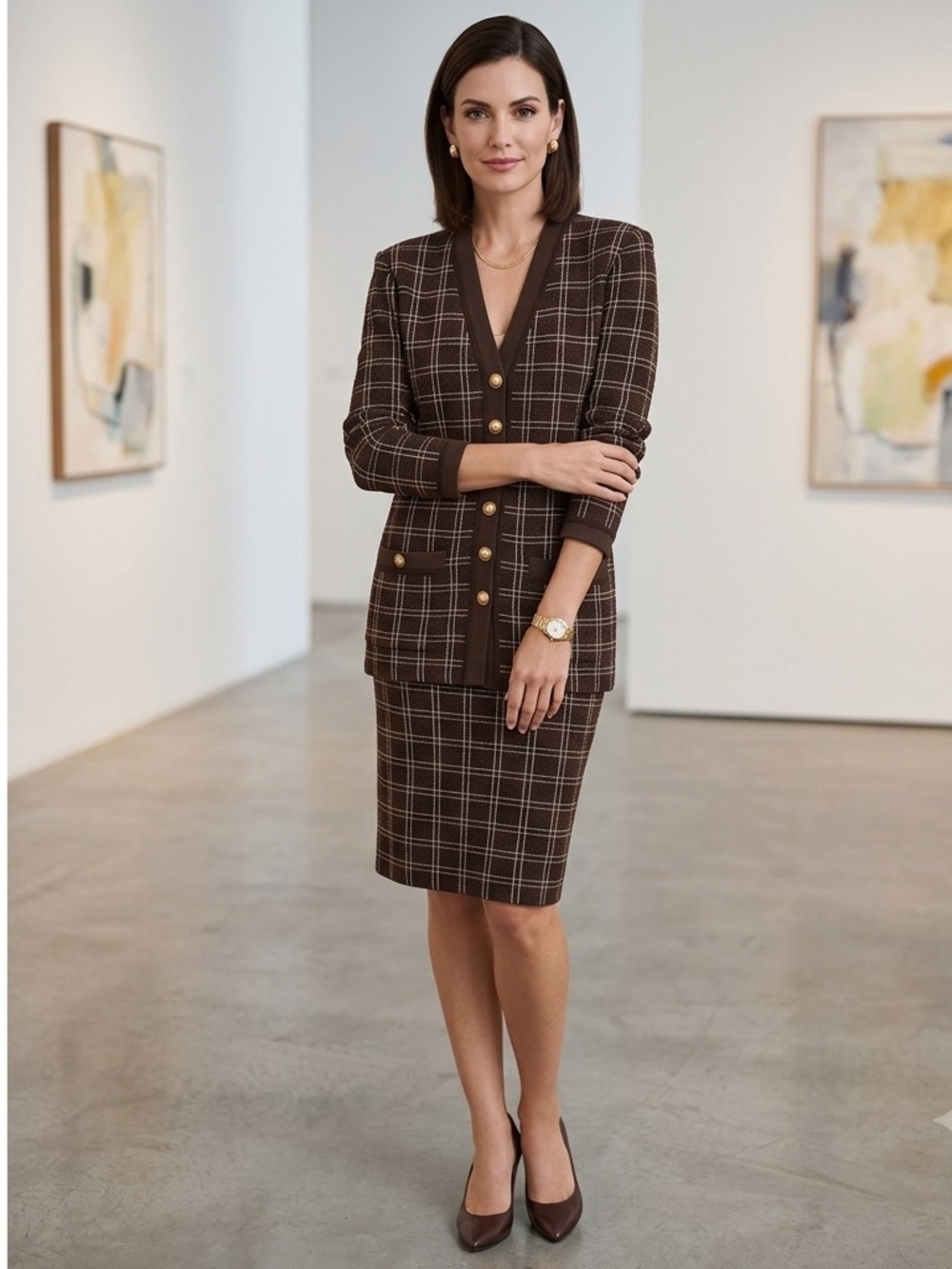 St. John Dark Brown Checkered Blazer Open to offers